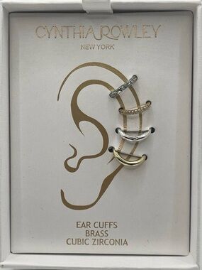 Cynthia Rowley Tricolor Brass Ear Cuff Set with Cubic Zirconia